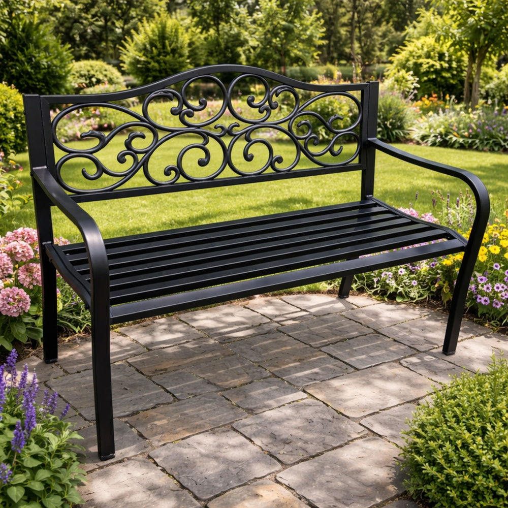 Zahradní lavička kovová s opěradlem černá 127 cm