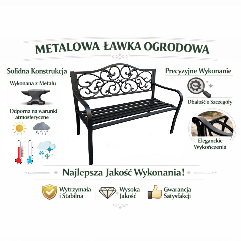 Zahradní lavička kovová s opěradlem černá 127 cm