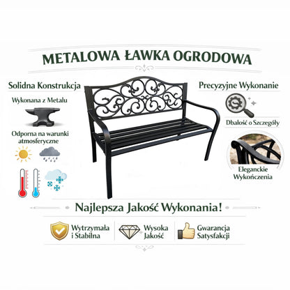 Zahradní lavička kovová s opěradlem černá 127 cm