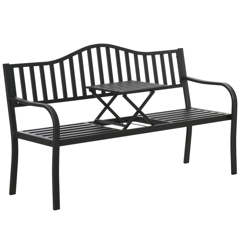 Zahradní lavička s opěradlem a stolkem černá 150 cm