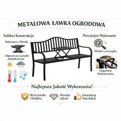 Zahradní lavička s opěradlem a stolkem černá 150 cm