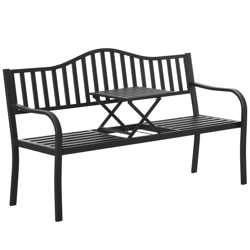 Zahradní lavička s opěradlem a stolkem černá 150 cm