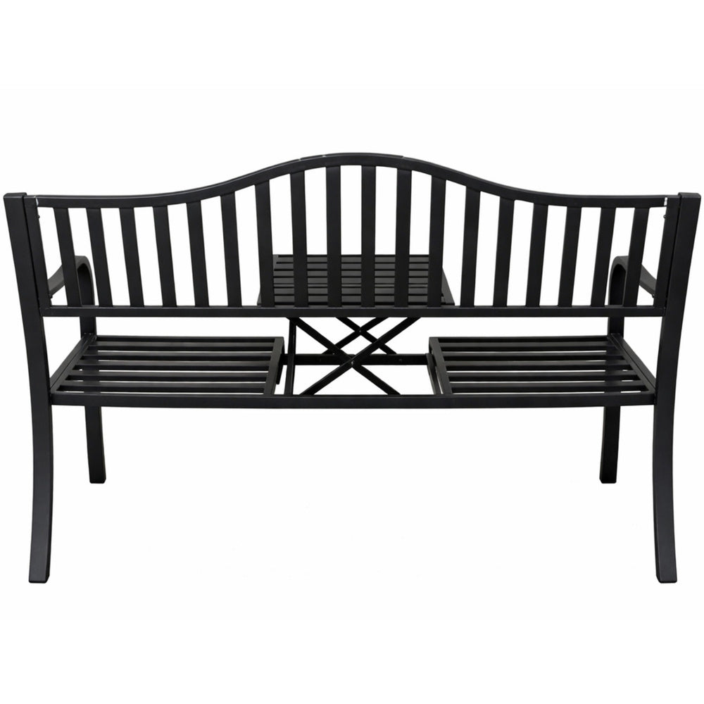 Zahradní lavička s opěradlem a stolkem černá 150 cm