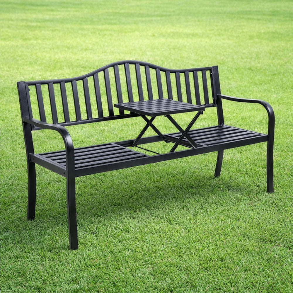 Zahradní lavička s opěradlem a stolkem černá 150 cm