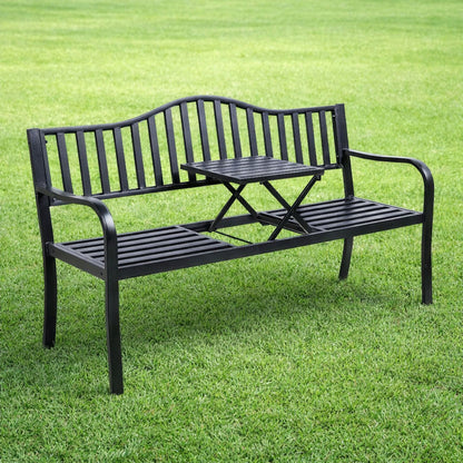 Zahradní lavička s opěradlem a stolkem černá 150 cm