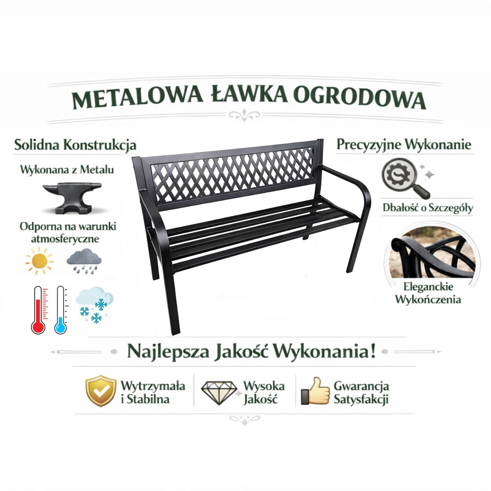 Zahradní lavička s opěradlem černá 120 cm – kovová parkowa lavice
