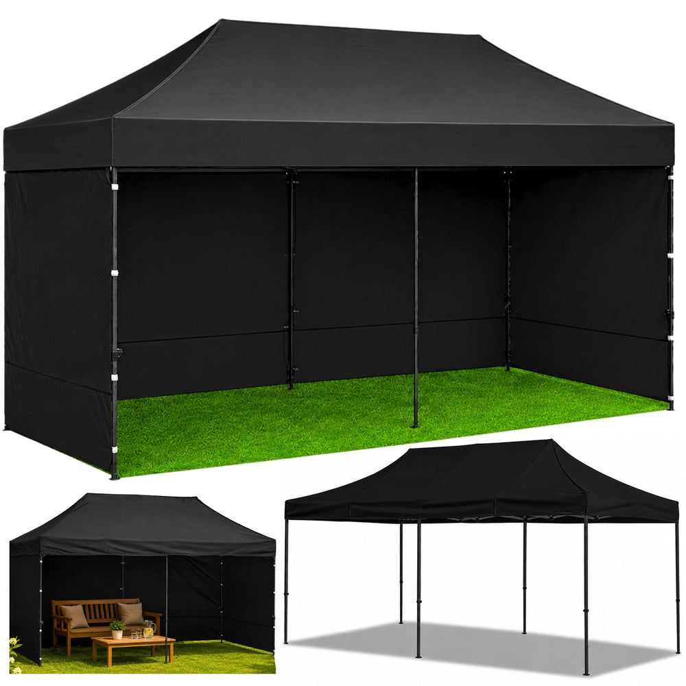 Zahradní stan pavilon černý 3x6 m – rychlomontážní