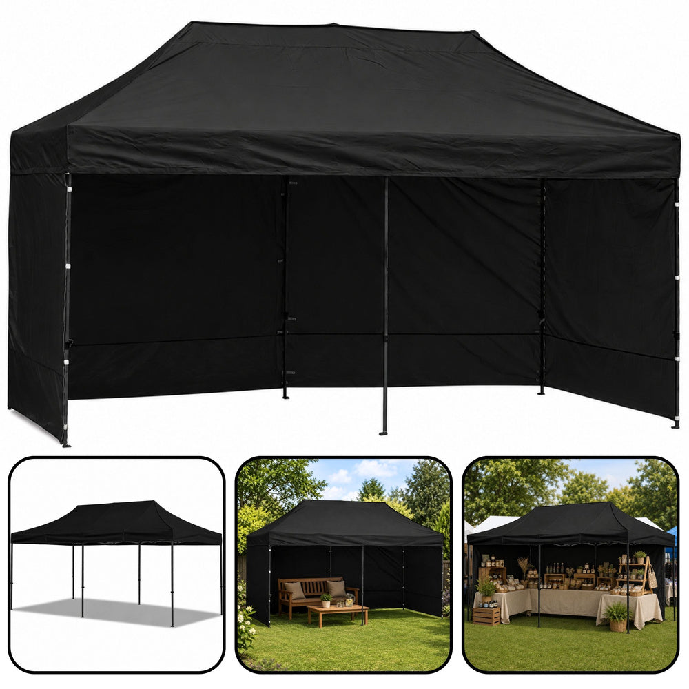 Zahradní stan pavilon černý 3x6 m – rychlomontážní
