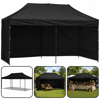Zahradní stan pavilon černý 3x6 m – rychlomontážní