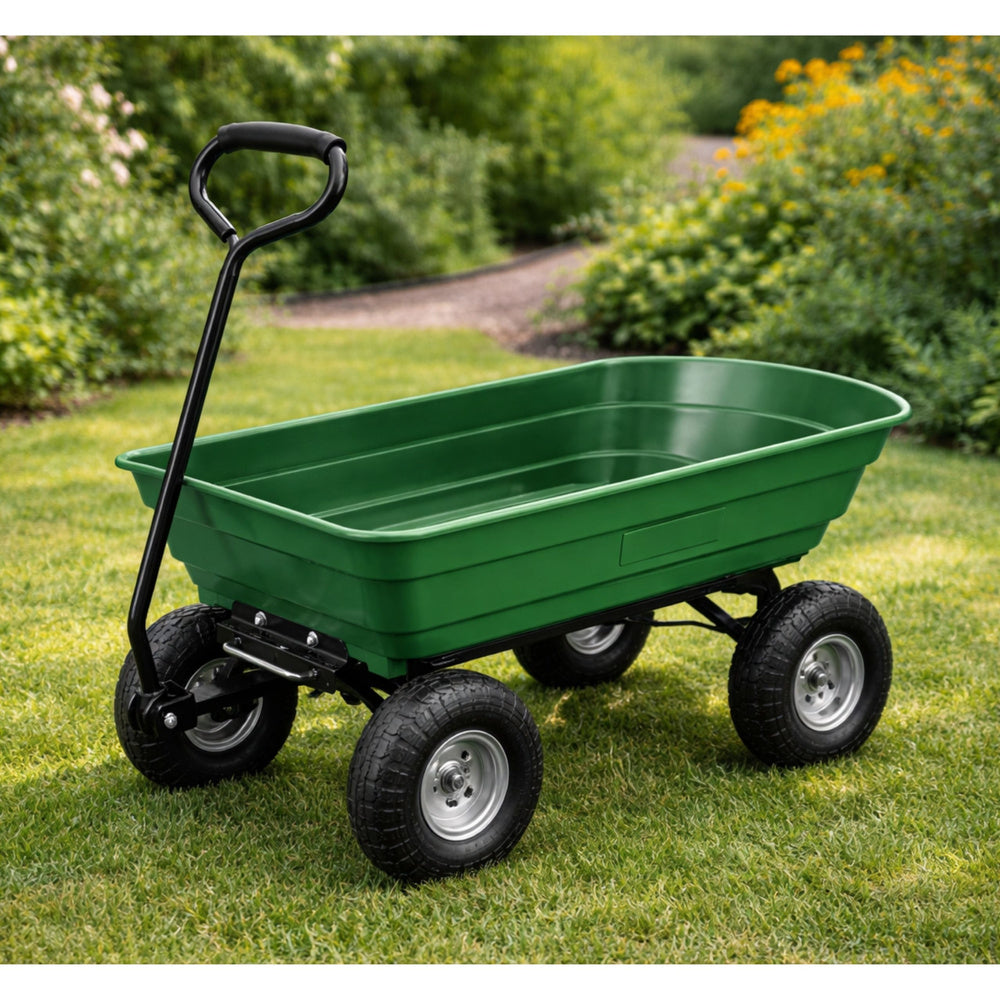Zahradní vozík s odnímatelnou výklopnou vanou – zelený 120 kg