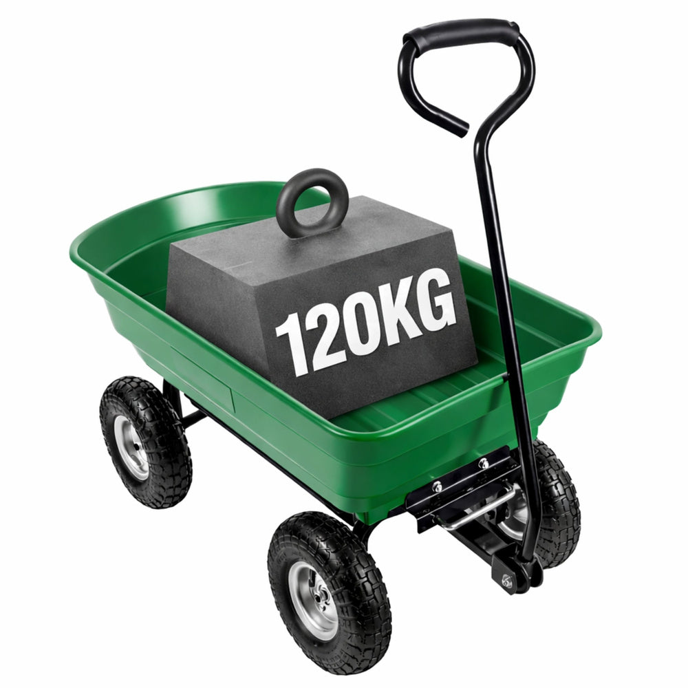 Zahradní vozík s odnímatelnou výklopnou vanou – zelený 120 kg