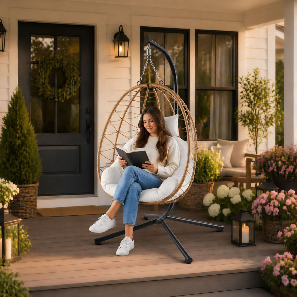 Závěsné houpací křeslo kokon s poduškami – LEAN