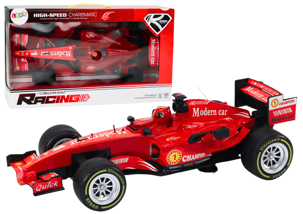 Závodní auto sportovní s pohonem 1:12 se zvuky a světly červené