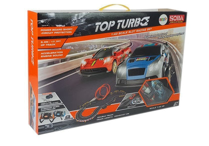 Závodní dráha 1:43 s 2 autíčky a ovladači Top Turbo 540 cm