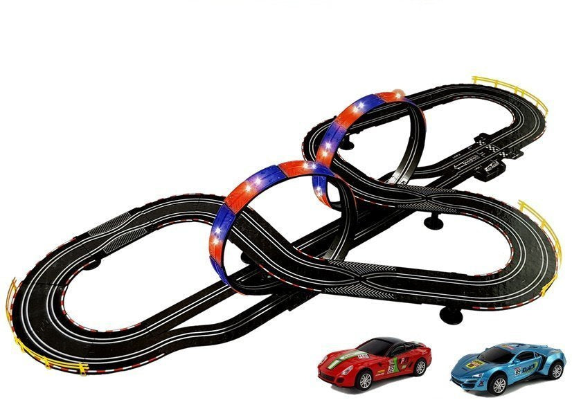 Závodní dráha 1:43 se 2 autíčky a světly délka 7,6 m