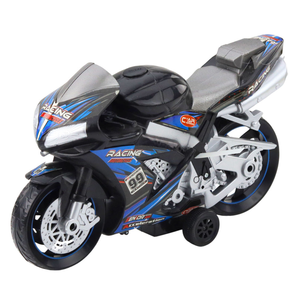 Závodní motocykl se světly a zvuky – černo modrý