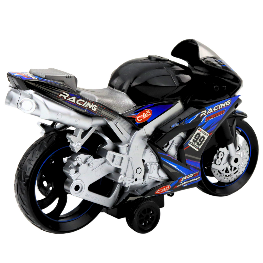 Závodní motocykl se světly a zvuky – černo modrý