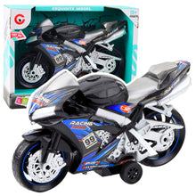 Závodní motocykl se světly a zvuky – černo modrý