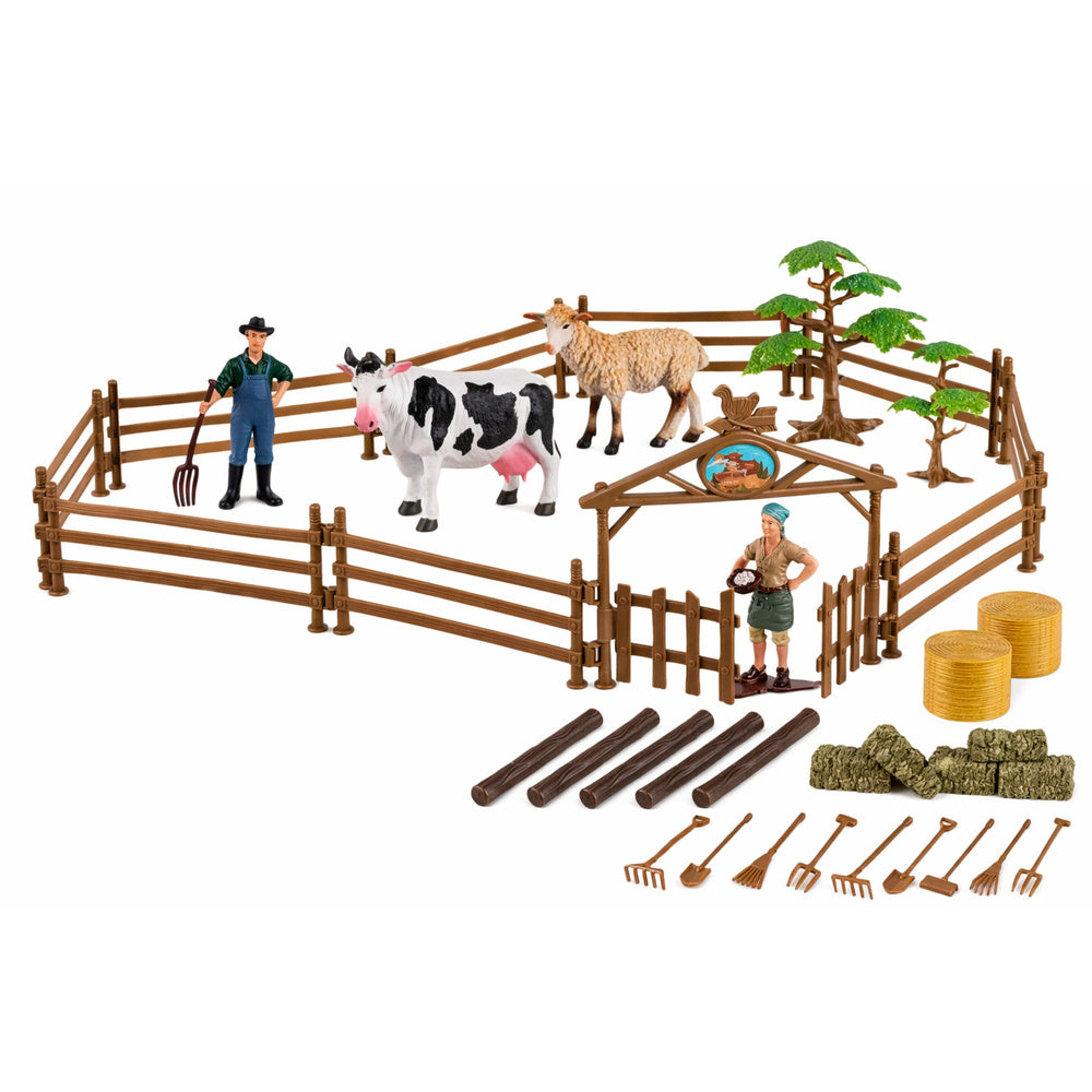 Zemědělský set traktor s přívěsem a zvířátky – 45 dílů
