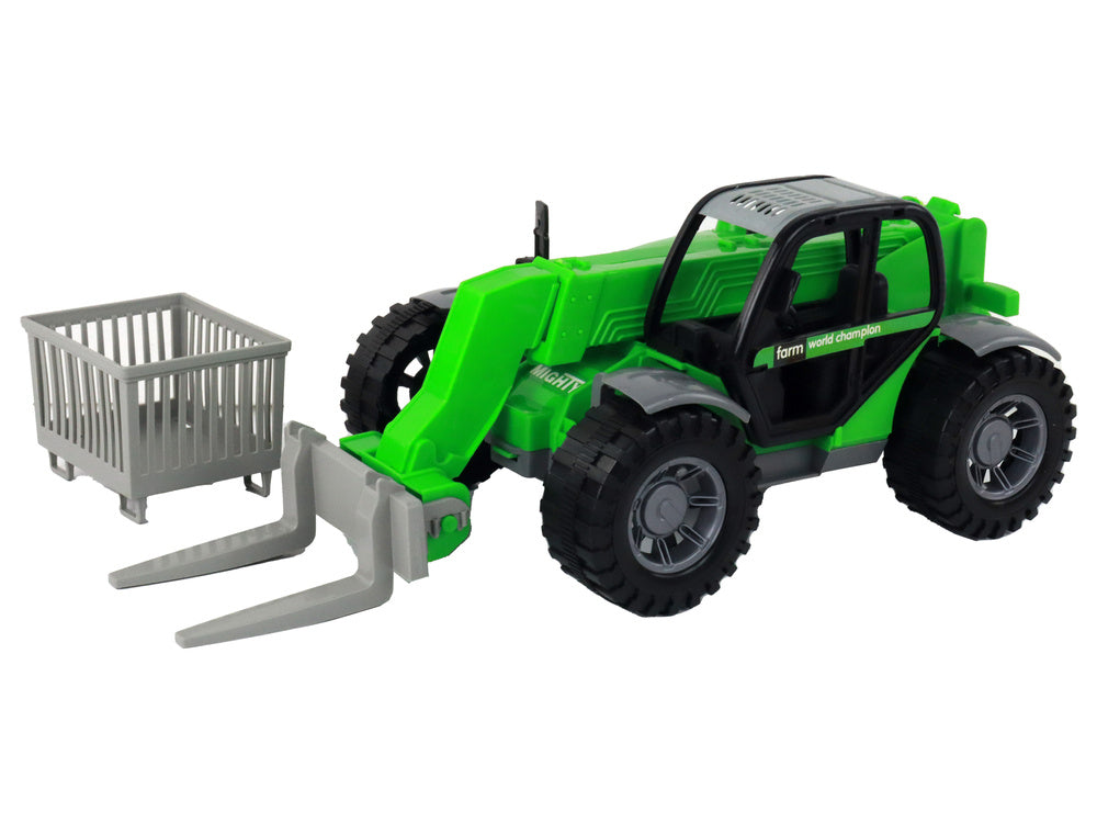Zemědělský traktor s jeřábem – 3 nástavce | zelený