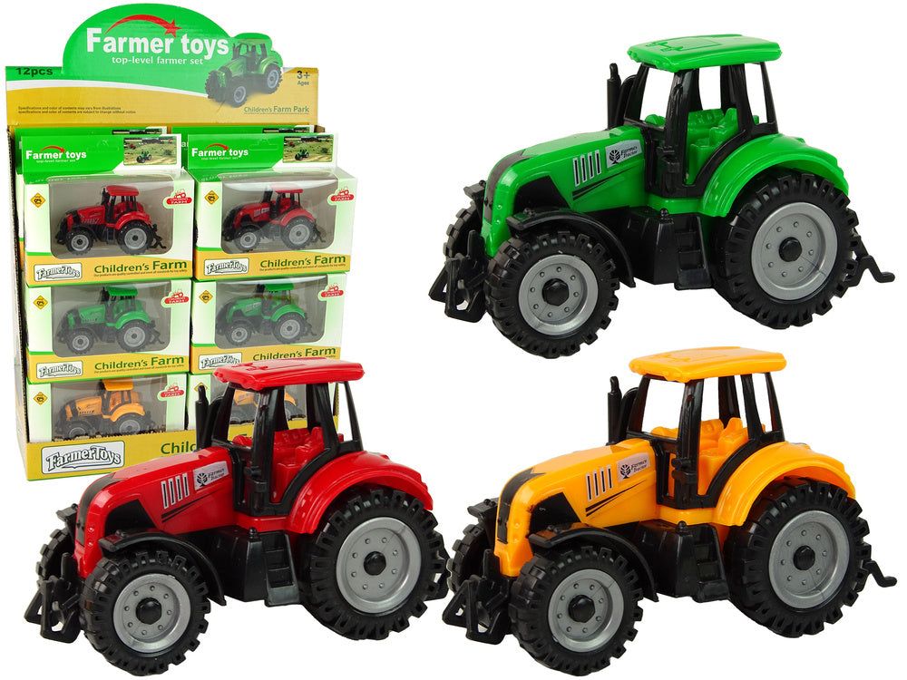 Zemědělský traktor s velkými koly 3 barvy